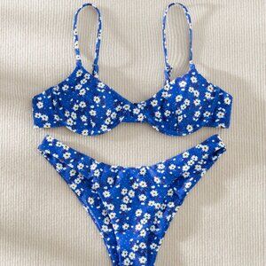 Blue Flower Underwire Bikini Set
